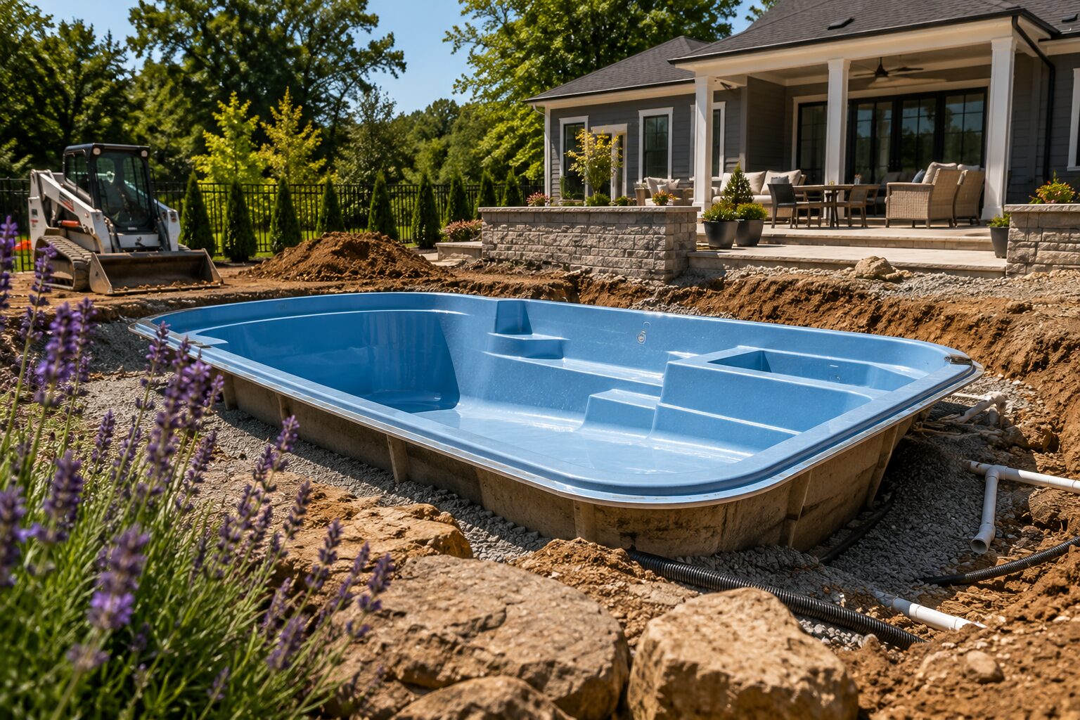 Fiberglass pool installation at a North Carolina home